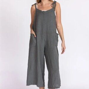 Meo Meli Italian Linen Jumpsuit Boho Romper Wide Leg In Charcoal Gray OS